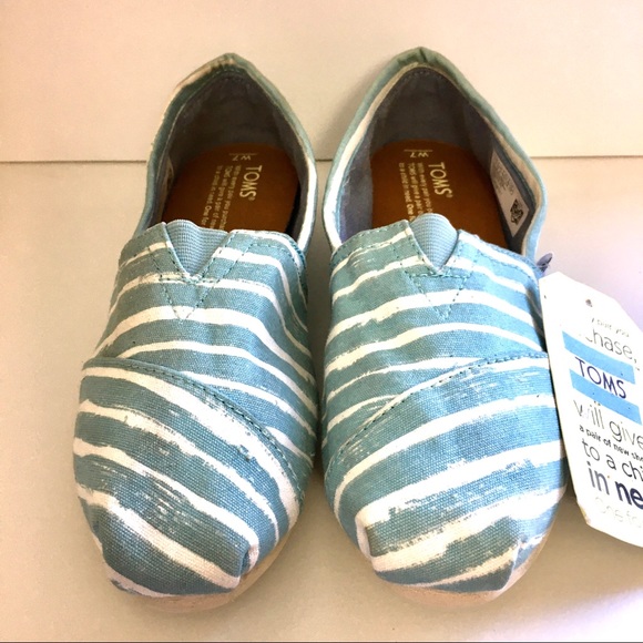 Toms Pale Blue Painted Stripe Slip On - Picture 3 of 9